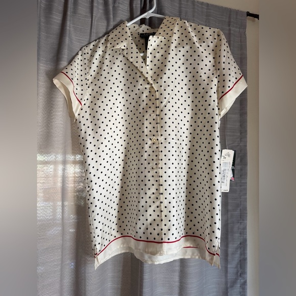 Lauren Ralph Lauren Tops - Vintage Silk Lauren Ralph Lauren White Polka Dot Button-Down Top with Black Dots